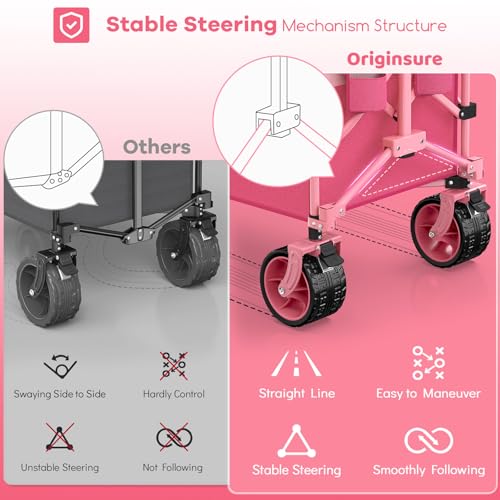 Originsure 300L Beach Wagons Carts Foldable with Big Wheels, 560lbs, Pink - color: Pink