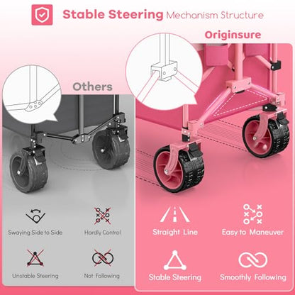 Originsure 300L Beach Wagons Carts Foldable with Big Wheels, 560lbs, Pink - color: Pink