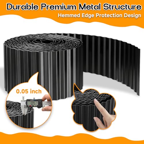 MTART Corrugated Metal Edging for Landscaping, Sturdy Garden Edging Border for Flower Bed, Lawn and Landscape Edging (Black, 5.5"×60Ft) - color: Black, size: 5.5"×60Ft