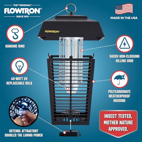 Flowtron Electric Bug Zapper, 1 Acre Outdoor, 40W UV, 5600V Zap, Black - color: Midnight Black