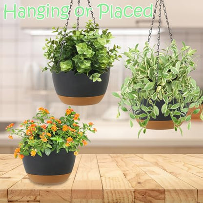LIYDE 3 Pack Hanging Planters, 8 Inch Small Hanging Pots Self Watering Hanging Planters for Indoor Plants with Drainage Holes and Removable Tray Hanging Basket (Grey) - color: Gray