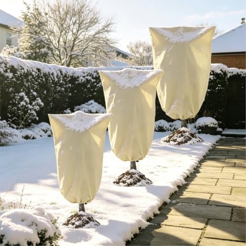 8 Pack 3 Sizes Plant Covers Freeze Protection w Zipper & Drawstring, Beige - color: Beige