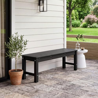 Psilvam HDPE Outdoor Bench, 2-Person Backless Garden Bench, Black, 2PCS - color: Black(hdpe), size: 2 pack