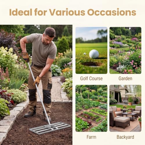COSTWAY 30x10 Inch Lawn Leveling Rake (Silver, 30"x10") - color: Silver