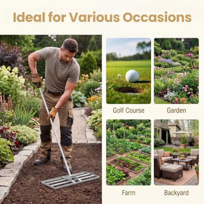 COSTWAY 30x10 Inch Lawn Leveling Rake (Silver, 30"x10") - color: Silver