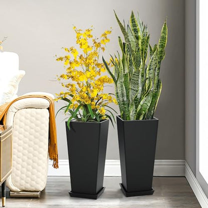 TUYOHW 24-Inch Tall Planters for Outdoor Plants, Set of 2, Black - color: Square Classic Black