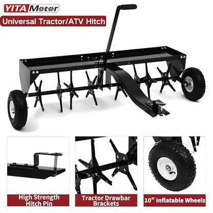 YITAMOTOR 48" Tow Behind Lawn Aerator, 32 Steel Tines Rolling Lawn Aerator