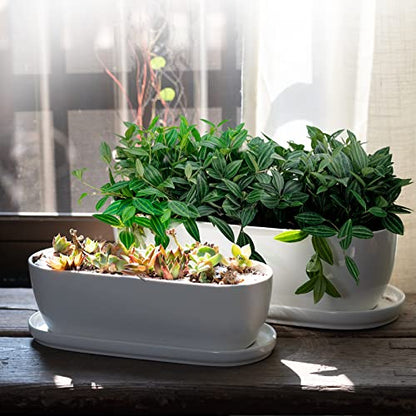 E-liu14 Inch Oval Ceramic Planter Pot with Drainage Hole Saucers - color: White, size: 14 inch Single
