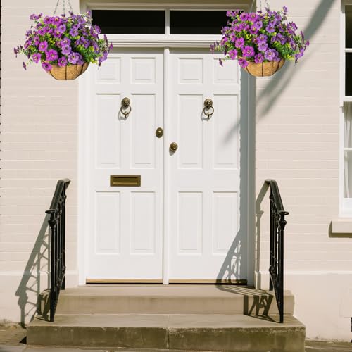 Artificial Hanging Flowers, UV Resistant, 12 Bundles, Mix - color: Purple+fuchsia