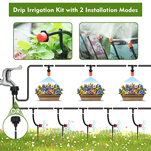 Drip Irrigation Kit, Drip Irrigation System for Garden with 1/4" Irrigation Tubing DIY Saving Water Automatic Watering System for Garden, Greenhouse, Flower Bed, Patio, Lawn - size: 50ft