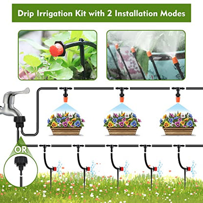 Drip Irrigation Kit, Drip Irrigation System for Garden with 1/4" Irrigation Tubing DIY Saving Water Automatic Watering System for Garden, Greenhouse, Flower Bed, Patio, Lawn - size: 50ft