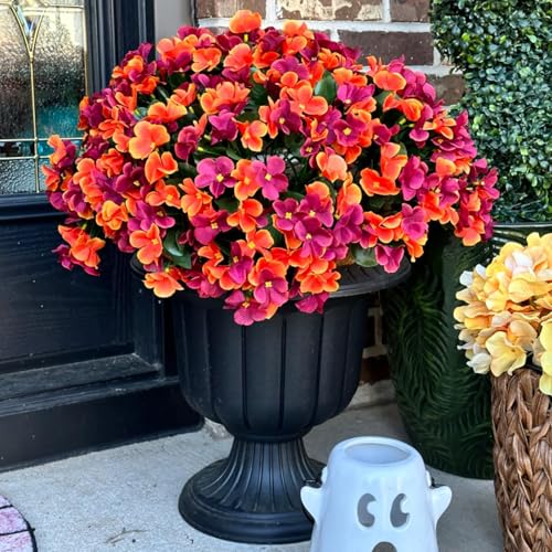 Artificial Fall Hanging Flowers with Basket for Outdoor UV Resistant - color: A-orange Brown