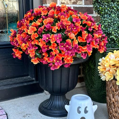 Artificial Fall Hanging Flowers with Basket for Outdoor UV Resistant - color: A-orange Brown