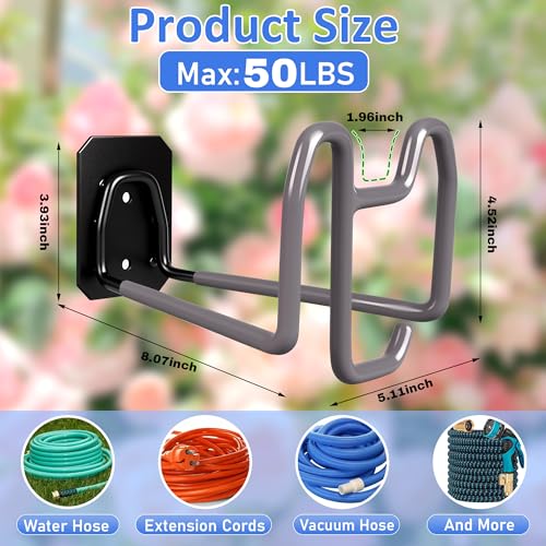 2pcs Garden Hose Holder with Tool Hook Heavy Duty Water Hose Reel - color: 2pc Gray
