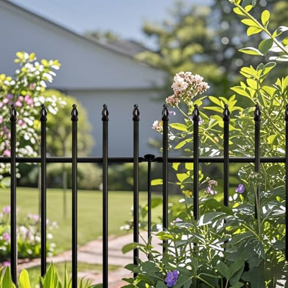 Thealyn 32" H x 24" W Metal Garden Fence, No Digging, Animal Barrier, 10 Ft - color: Black, size: 32″ H x 10 ft (5 Panels)