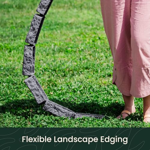 Beuta Landscape Edging | Garden Edging Border | Polyrock Bricks for Lawn Edging, Flower beds, Pathways & Yard Edging– 1 Pack | Each Section Has 6 Bricks 48" L x 4" W x 2.25" H | 3 Spikes |Charcoal - color: Charcoal, size: 1-Pack (4 FT)