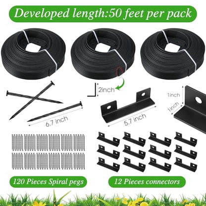 Wesiti 2" x150 Ft Landscape Edging Kit No Dig Garden Edging Border 2 Inch Pavers with 120 Anchoring Spikes Mulch Barrier for Lawn Driveway Flower Bed Playground Yard Grass, PE Black