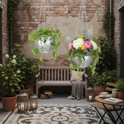 Novabright 2 Pcs 6" Self Watering Disco Ball Planters, Hanging Flower Pots - size: 6 Inch