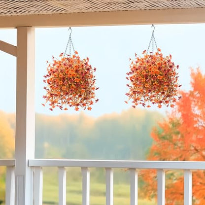 IINQCMY Artificial Flowers Fall Hanging Baskets Outdoors Fake Mums - color: Z Orange Brown