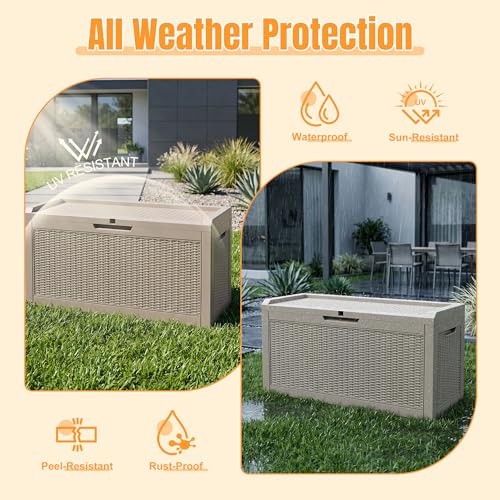 Outdoor Storage Box,100 Gallon Waterproof Resin Patio Deck Box - color: Grey, size: 100 Gal