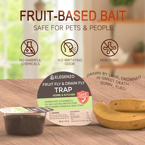 Fruit Fly Traps for Indoors: Fruit Fly and Drain Fly Traps Indoor - Reusable Escape-Proof Trap and Powerful Fruit-Based Bait (2 X 60ml Refills)