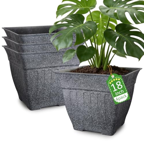 BTPLASTIK 4-Pack 18 Inch Large Outdoor Planters, Stone-Like Finish, Gray - color: Gray, size: 4P-18 INCH