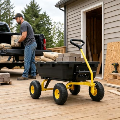 Autodaya Garden Dump Cart Wagon 1000 Lb, Heavy Duty Yard Wheelbarrow Wagon - color: 1000 Lbs|yellow