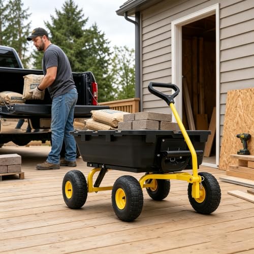 Autodaya Garden Dump Cart Wagon 1000 Lb, Heavy Duty Yard Wheelbarrow Wagon - color: 1000 Lbs|yellow