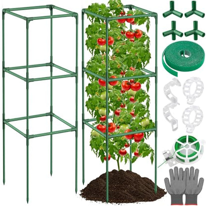 Lezmarket 2 Pack Tomato Cages for Garden, Tomato Trellis for Raised Garden Bed with Plant Clips and Twist Ties for Climbing Plants, 43 inches ﻿ ﻿ - size: 2 Pack