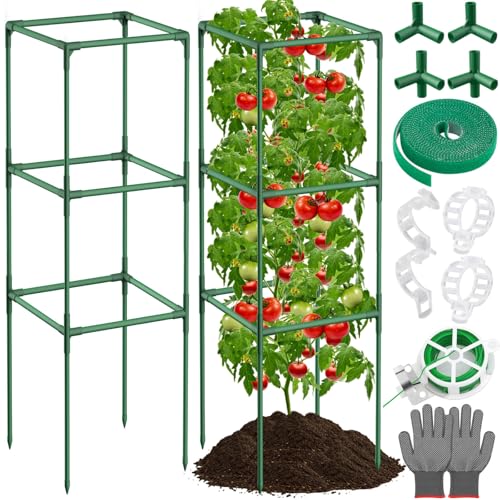 Lezmarket 2 Pack Tomato Cages for Garden, Tomato Trellis for Raised Garden Bed with Plant Clips and Twist Ties for Climbing Plants, 43 inches ﻿ ﻿ - size: 2 Pack