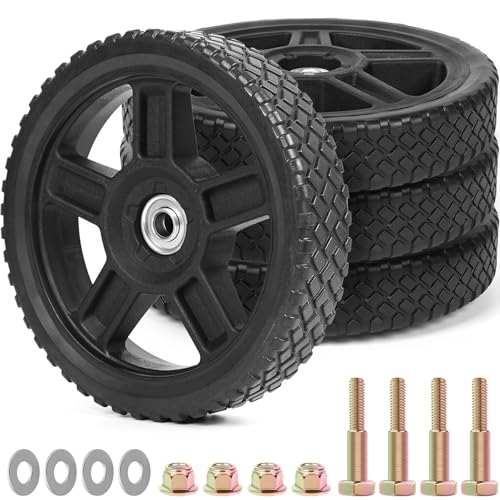 8 Inch Lawn Mower Wheels Kits Universal 8" Push Mower Wheels with 1/2" Bearing, Bolts & Nuts, Plastic Replacement Tires for Most Standard Garden Tiller, Pressure Washer, Handtruck, 4 Pack - color: Black-4Pack, size: 8 inch