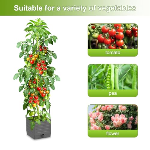 2 Pack Raised Garden Bed Tomato Planter with Trellis, 57" Tomato Cage Plant Support Planters, Self-Watering Planter for Tomatoes Climbing Plants Vegetable Vine Flowers Outdoor & Indoor