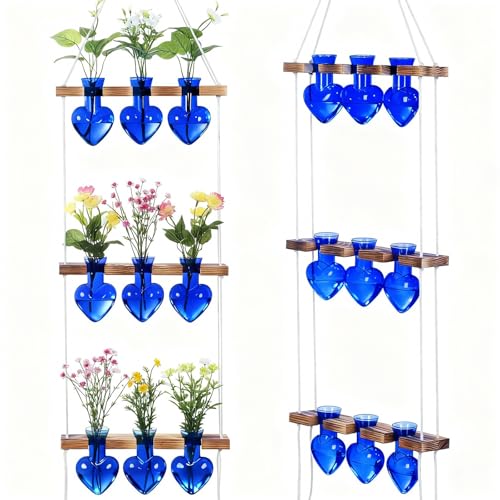Leinuosen Hanging Plant Propagation Station, Propagation Vases, Blue - color: Blue