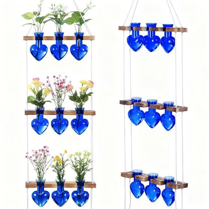 Leinuosen Hanging Plant Propagation Station, Propagation Vases, Blue - color: Blue