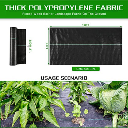Weed Barrier Landscape Fabric Heavy Duty, 1.3FT x 100FT Thicken Garden Fabric Weed Mats, Weed Control Garden Cloth, Woven Geotextile Fabric for Garden Beds, Underlayment, Commercial Driveway - color: 1.3X100FT