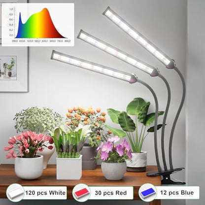 GooingTop Grow Light,24W (160Watts Equiv) 5000K White Full Spectrum LED Growing Lamp Clip on Desk for Indoor Plants,Bulbs Replaceable & Non-dimmable (Black, 120Watts) - size: 120Watts