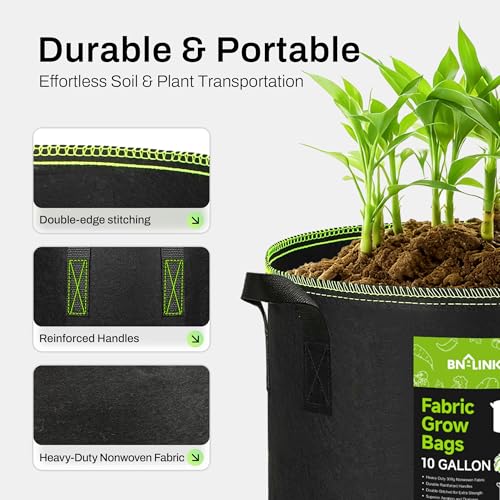 BN-LINK 10-Pack 5 Gallon Grow Bags, Heavy Duty Aeration Fabric Pots with Handles, Thickened Nonwoven Plant Bags for Vegetables, Flowers, Fruits - size: 5 Gallon 10 Pack