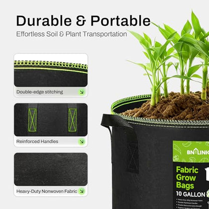 BN-LINK 5-Pack 5 Gallon Grow Bags, Heavy Duty Aeration Fabric Pots with Handles, Thickened Nonwoven Plant Bags for Vegetables, Flowers, Fruits - size: 5 Gallon 5 Pack