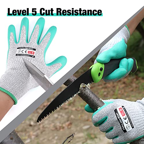 HAUSHOF 3-Pair Large Gardening Work Gloves, Breathable Latex-Coated