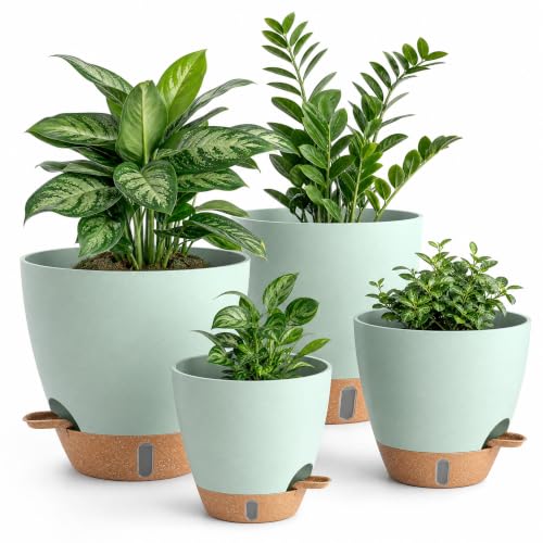 Self Watering Pots 12/10/8/9 Inch Large Indoor Outdoor Green Planters - color: Green