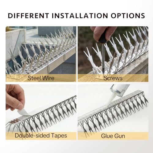 OFFO Bird Spikes for Outside, 304 Stainless Steel, 5 Pack 5 Ft, Silver - color: Bright Silver