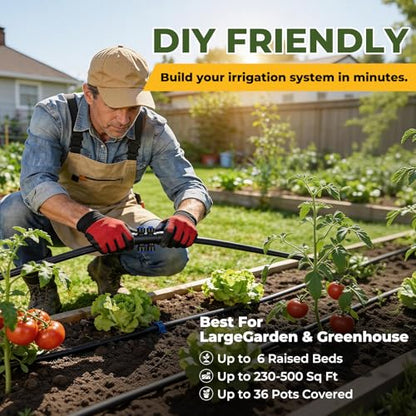230FT Drip Irrigation System Kit, Quick Connect Garden Watering System, Complete Automatic Drip Irrigation Kit with 1/2" & 1/4" Tubing, Adjustable Emitters for Garden, Raised Beds & Greenhouse - size: 230FT