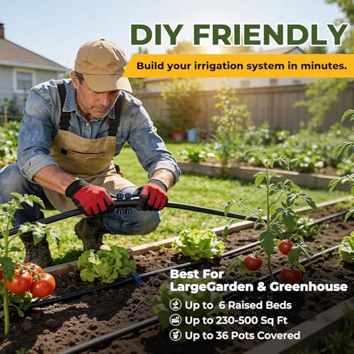 230FT Drip Irrigation System Kit, Quick Connect Garden Watering System, Complete Automatic Drip Irrigation Kit with 1/2" & 1/4" Tubing, Adjustable Emitters for Garden, Raised Beds & Greenhouse - size: 230FT
