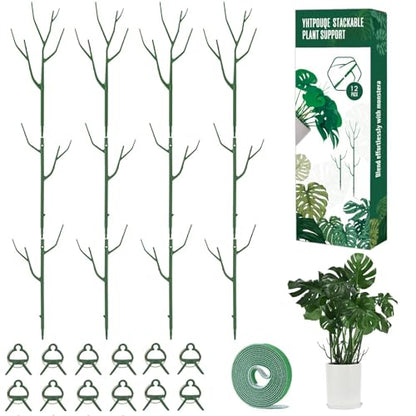 Yhtpouqe 12 Pack Plant Support Stakes, Plant Stakes for Indoor and Outdoor Plants. 39.37inch Plant Sticks with Extension Poles, Plant Clips, Plant Ties for Potted Monstera Plants, Climbing Plants - size: 39.37"- 12 Pack