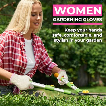 HANDLANDY Gardening Gloves for Women, Leather Garden Glove, Gardener Gift - color: Pink Khaki, size: Small (Pack of 1)
