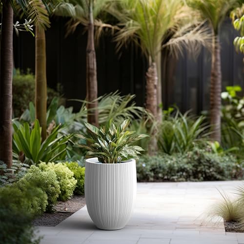 Kante Large Round Bullet White Concrete Planter 21.7" Tall, Outdoor - color: White, size: 21.7 Inch Tall