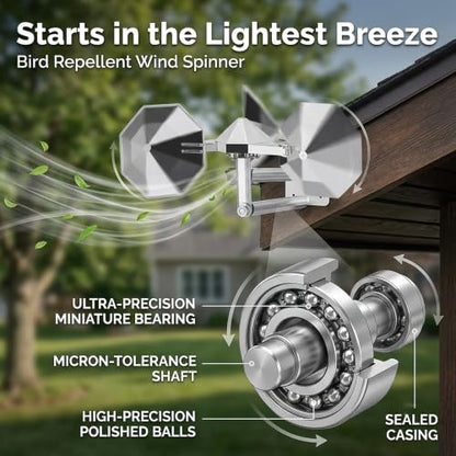 Bird Scare Reflective Device,Silver, Wind Powered Spinning,Bird Scare for Outside, Keep Pigeon Woodpeckers and Seagull Away for Garden Patio Yard,1PCS