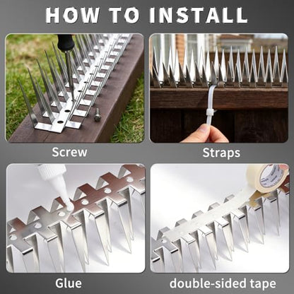 Bird Spikes, 12M Stainless Steel Bird Deterrent Spikes for Outside, Pigeon and Small Bird Control, Easy to Install Fence Roof Window Spikes, 40 Strips 40 Feet Coverage - size: 40 Feet