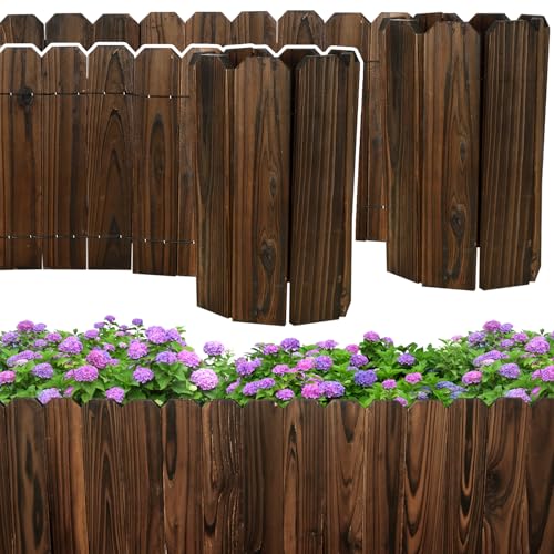 Mulctun Wood Garden Edging - 11.8" H X 47" L Sturdy Wooden Landscape Edging, Natural Flower Bed Edging Borders, Decorative Wooden Garden Fence for Yard Flower Bed Lawns Pathway Tree (2 Packs) - color: 11.8" H X 47" L（Brown）, size: 2 Packs