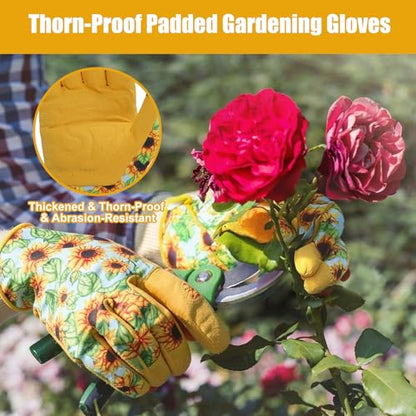 Sunflower Gardening Gloves Thorn Proof for Women Touchscreen Fingertips - style: Short